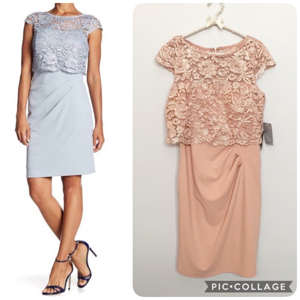 Marina Blush Popover Floral Lace Dress NWT